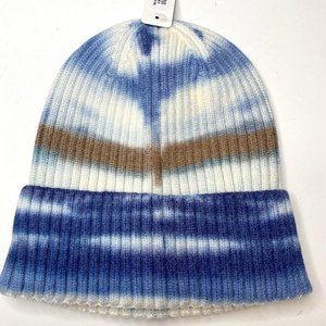 Girly, NWT, women's OSFA, navy/white/brown/green tie dye beanie.